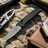 3.2" Drop Point Damascus Folding Knife with Carbon Fiber Handle