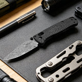 3.2" Drop Point Damascus Folding Knife with Carbon Fiber Handle