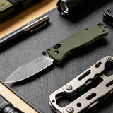 3.2" S35VN Drop Point EDC Folding Knife with Olive Green G10 Handle