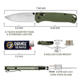 3.2" S35VN Drop Point EDC Folding Knife with Olive Green G10 Handle