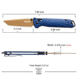 3.3" Tanto EDC Folding Knife with S35VN Blade, Aluminum Handle (Royal Blue)
