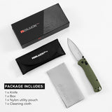 3.2" S35VN Drop Point EDC Folding Knife with Olive Green G10 Handle