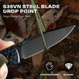 3.2"  Drop Point S35VN Blade EDC Folding Knife with Slate Blue Aluminum Handle