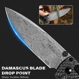 3.2" Drop Point Damascus Folding Knife with Carbon Fiber Handle