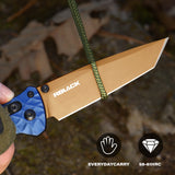 3.3" Tanto EDC Folding Knife with S35VN Blade, Aluminum Handle (Royal Blue)