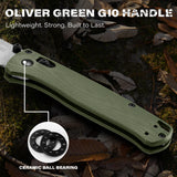 3.2" S35VN Drop Point EDC Folding Knife with Olive Green G10 Handle