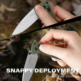3.2" S35VN Drop Point EDC Folding Knife with Olive Green G10 Handle